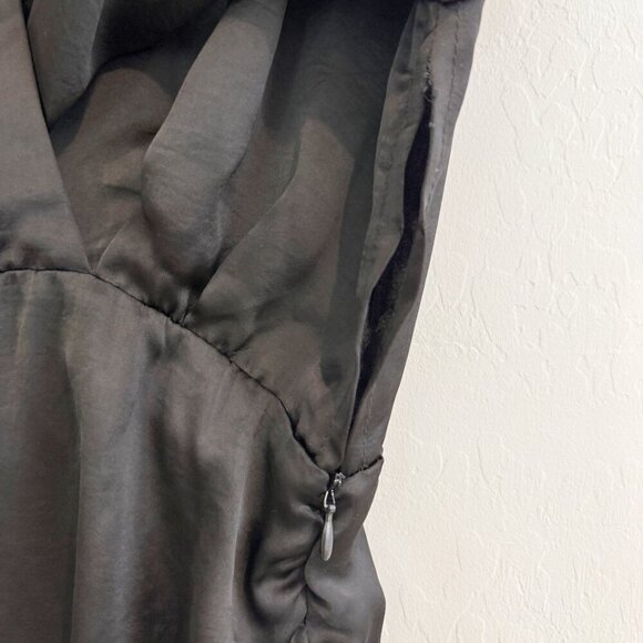 Zara Satin Collared Ruched Side Tie Mini Slip Dress Party Cocktail Black Small - Picture 7 of 10